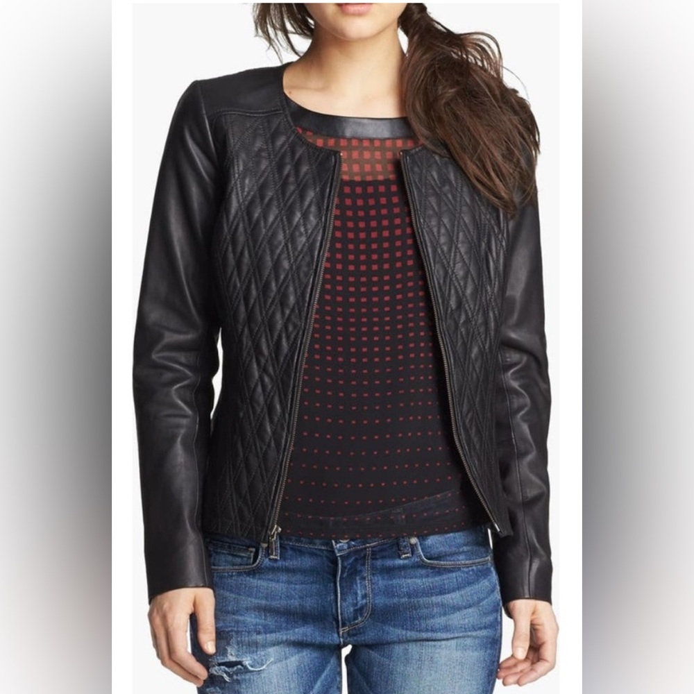 hinge Black Quilted Faux Leather Moto Jacket